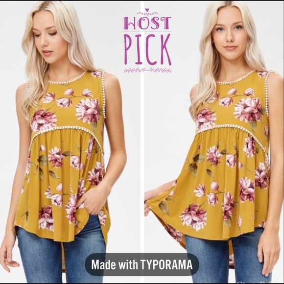 Tops - Last 1 ⬇️ Mustard Sleeveless Floral Tunic